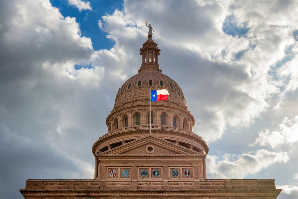 The Texas State Capitol Building at sunset in Austin, Texas