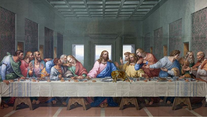 The Last Supper painting, Jesus and his disciples sitting