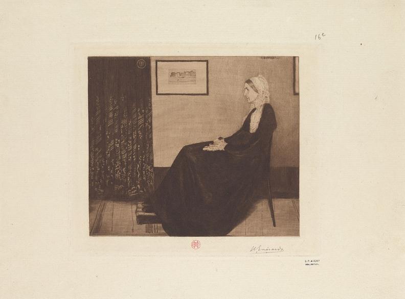 Whistler’s Mother painting, a woman facing the wall